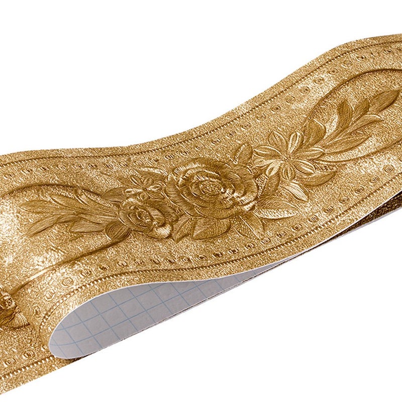 REDODECO 3D Flower Pattern Molding Peel Stick Wall Border for Home Decor Bathroom Kitchen,4 inch by 16.4 feet(Gold) - Image 1